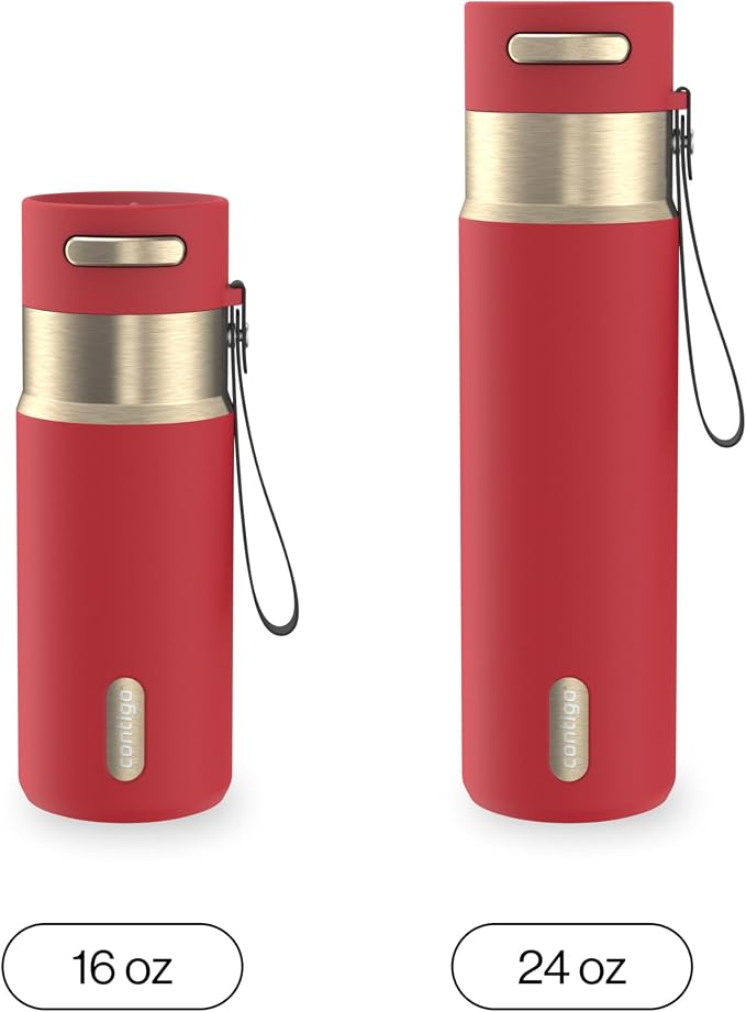 Contigo AutoSeal 16 oz Stainless Steel Vacuum-Insulated Water Bottle with Leakproof Push-Button Spout & Lock, Carry Strap, BPA-Free & Lead-Free, Dishwasher Safe - Image 4
