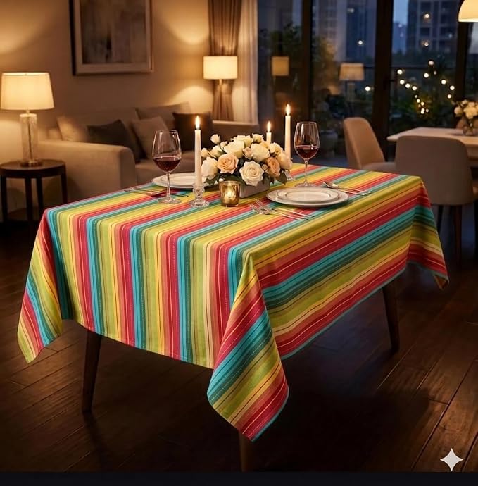 Urban Villa Tablecloth Cotton Tabletop 60x84 (6-8 Seats) Red Stripes - Image 7