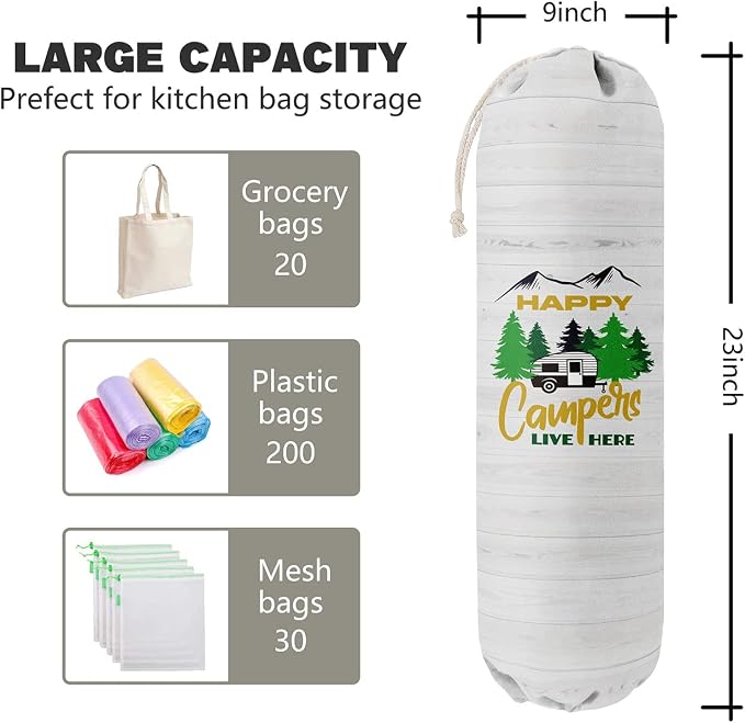 Happy Campers Grocery Bags Holder Organizer, Wall Mount Plastic Bags Storage Container Dispenser, Gift For Family And Friends - Image 3