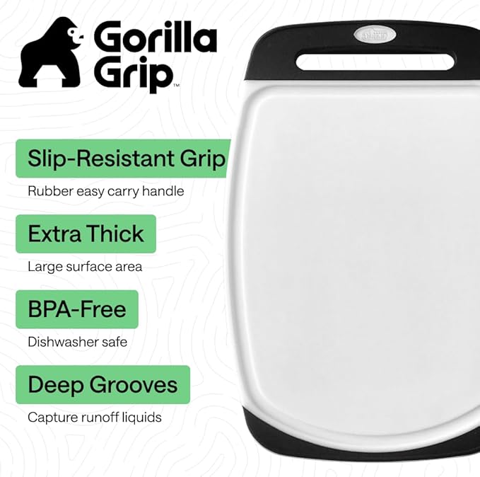 GORILLA GRIP BPA-Free Reversible Kitchen Cutting Board Set of 3, US Designed, Nonporous, Juice Grooves Catch Liquid, Slip Resistant Border, Dishwasher Safe, Durable Large Food Chopping Boards, Black - Image 2