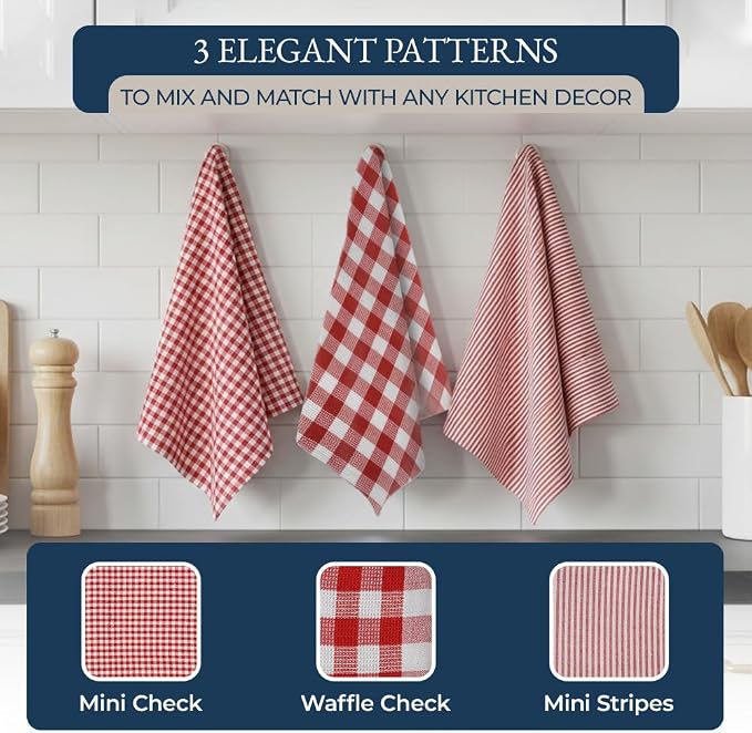 LANE LINEN Cotton Kitchen Towels and Dishcloths 20 Pack - Large Dish Towels Set for Holiday Hosting, Fast Drying Dish Rags, Flour Sack Towels, Versatile Scrubbers & Oven Mitts with Pot Holders - Red - Image 5