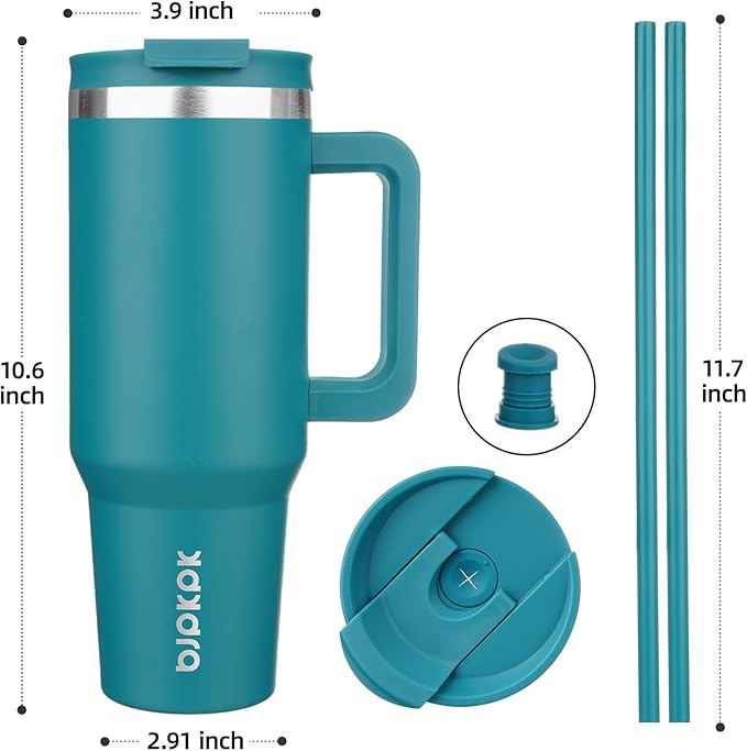 BJPKPK 40 oz Insulated Tumbler with Handle & Straw, Stainless Steel | Double Wall Vacuum Insulation, Leak Proof, BPA Free, Dishwasher Safe, Cupholder Friendly, Travel & Outdoor, Laguna - Image 3
