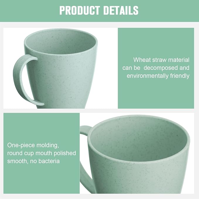 Zopeal 32 Pack Wheat Straw Plastic Coffee Cups Mugs 10 Oz Reusable Plastic Cup Mug with Handle Lightweight Microwavable Dishwasher Safe Unbreakable for Tea Milk Water Juice Coffee (Multicolor) - Image 3