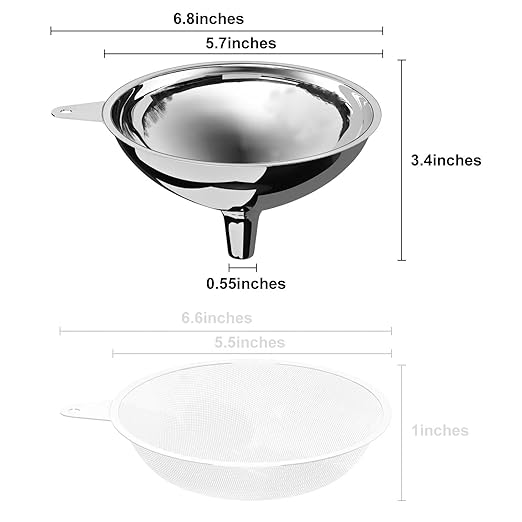 Stainless Steel Large Funnel (5.7"" X 0.55"" Mouth), Metal Funnel for Bottle Filling, Food Funnel for Oil, Juice, Wine, Coffee, Honey, Milk（Without Filter）