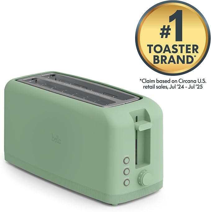bella 4 Slice Slim Toaster, Fits-anywhere™ Kitchenware, 6 Setting Shade Control with Reheat & Cancel Buttons, Fits Sourdough, 10” Long Slot, Anti Jam & Auto Shutoff, 900 Watt, Seaglass - Image 4