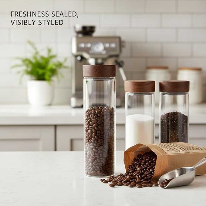Home Organizers Glass Canister with Acacia Wood Lid, Borosilicate Jar for Coffee Tea Sugar Dry Goods Pantry Storage - Image 2
