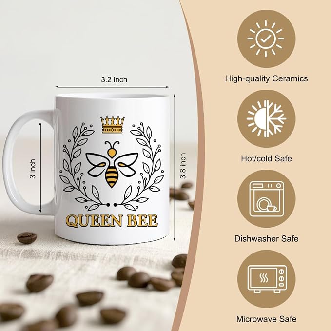 Queen Bee 11oz Double-Sided Ceramic Mug, Funny Beekeeper Mug for Women, Birthday Thank You Gifts for Bee Lover Boss Female Entrepreneur, New Business Owner Gifts, Employee Appreciation Present - Image 2
