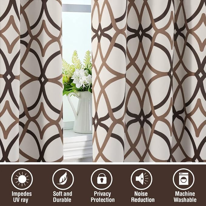 H.VERSAILTEX Blackout Curtains Printed Design 84 Inch Length 2 Panels Set Thermal Insulated Curtains for Bedroom Living Room Geometric Modern Grommet Window Drapes - Taupe and Brown - Image 6