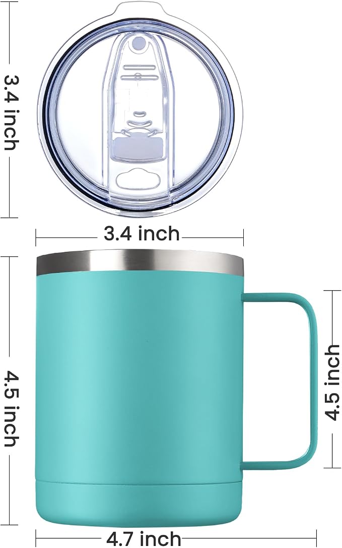 MEWAY 12oz Coffee Mug With Handle and Sliding Lid,Stainless Steel Travel Tumbler Cup with Handle,Double Wall Vacuum Insulated Camping Cup for Hot & Cold Drinks Tea (Light Green,Set of 1 - Image 4