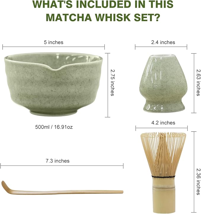 Matcha Whisk Set, 8pcs Japanese Ceremonial Matcha Kit include Mixing Bowl with Spout, Bamboo Whisk and Holder, Bamboo Matcha Scoop and Spoon for Matcha Tea Lovers