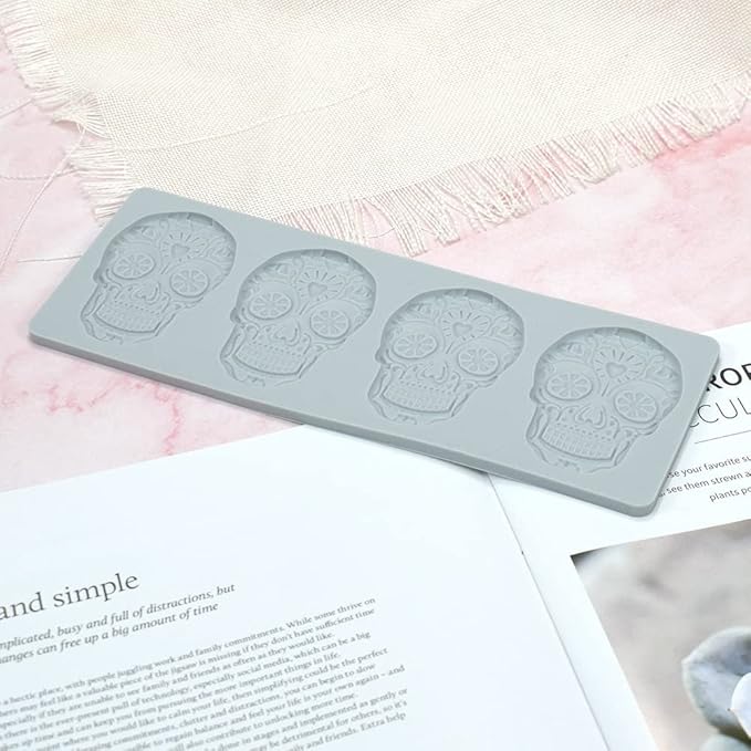 Fondant Lace Mold, Sugar Edible Cake Silicone Fondant Impression Lace Mat,Skull Pattern Silicone Lace Mould for Cake Decorating Molds Fondant Mat f