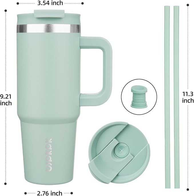 BJPKPK 30 oz Insulated Tumbler with Handle & Straw, Stainless Steel | Double Wall Vacuum Insulation, Leak Proof, BPA Free, Dishwasher Safe, Cupholder Friendly, Travel & Outdoor, Pistachio Green - Image 3