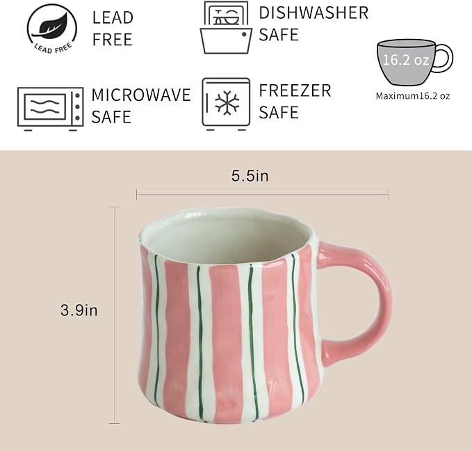 Stripe Ceramic Coffee Mugs, 12oz Vibrant Striped Red Design Cute Mugs, Dishwasher & Microwave Safe Cups for Coffee, Tea, and Cocoa, Perfect for Daily Brews tea or coffee - Image 4