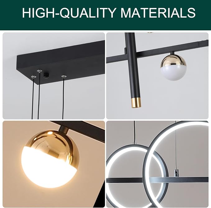 ORANOOR LED Modern Chandeliers, 39inch Dimmable Black Gold Pendant Lighting | Kitchen Pendant Lighting Over Island, Linear Ring Globe Chandelier Light Fixtures for Dining Room Lights Ceiling Hanging ﻿ - Image 2