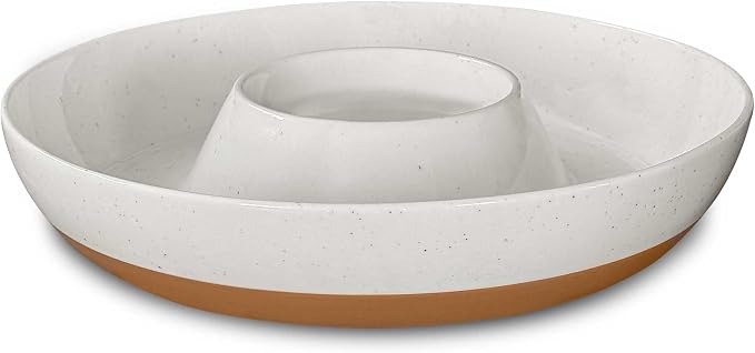 Mora Ceramic Chips and Dip Serving Tray: Large Divided Party Bowl Set for Chips & Salsa, Veggies & Dip, Fruit, Snacks, Entertaining, Hosting, etc. Minimalist Design for the Modern Hostess - White by MORA