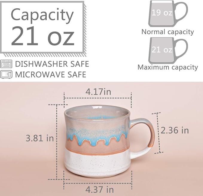 Bosmarlin Large Ceramic Coffee Mug, Big Tea Cup, 7 Colors to Choose, 21 Oz, Dishwasher and Microwave Safe, 1 PCS (White) - Image 2