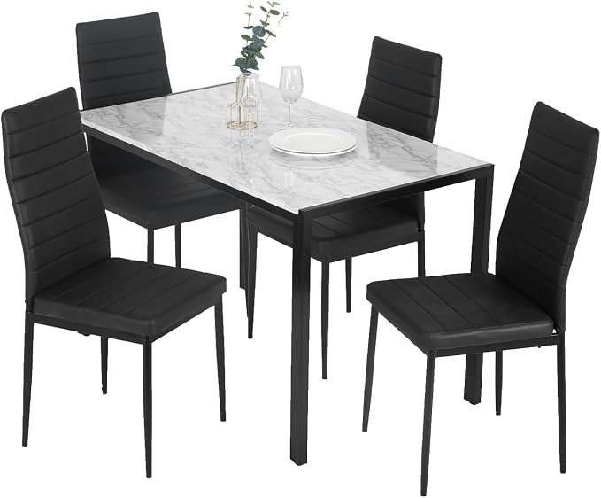 FDW Dining Table Set Dining Room Table Set for Small Spaces Kitchen Table and Chairs for 4 Table with Chairs Home Furniture Rectangular Modern (White Marble) by FDW