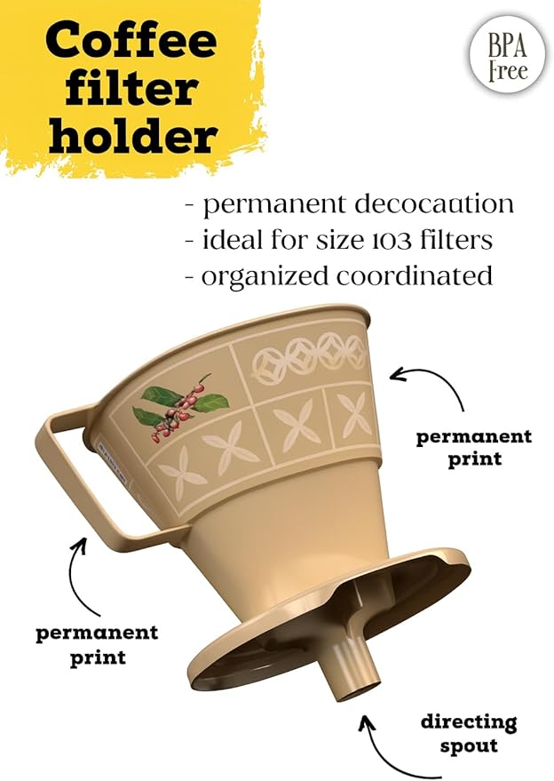 Coffee Filter Holder Beige | Reusable Pour Over Dripper | BPA Free Countertop Brew Tool | Plastic Cone Funnel Carafe, Thermos Compatible