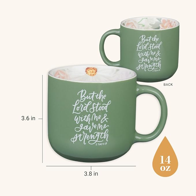 Christian Art Gifts Inspiring Ceramic Coffee Mug for Women: Lord Stood with Me Bible Verse, Microwave & Dishwasher Safe Novelty Cup, Sturdy Handle, Encouraging Gift for Women, Green Floral, 14 oz. - Image 2