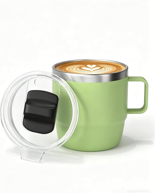 10 oz Stackable Mug, Stainless Steel cup with handle, Vacuum Insulated Espresso/Coffee Mug, shot Glass Set for 1-Piece Set for Coffee, Spirits, Wine, Tea- Key Lime by ZREGGUR