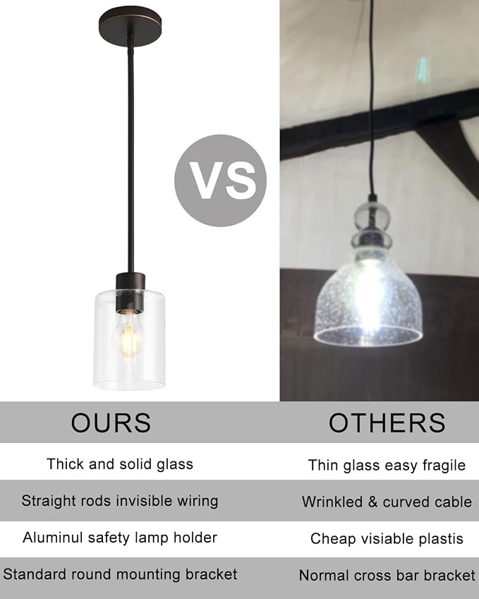 Brown and Gold Pendant Lights Kitchen Island - Clear Glass Pendant Light Fixture Multiple Stems Rods 3 Units 12 Inch 3 Units 4 Inch (1 Pack Brown and Gold Downrod) - Image 3