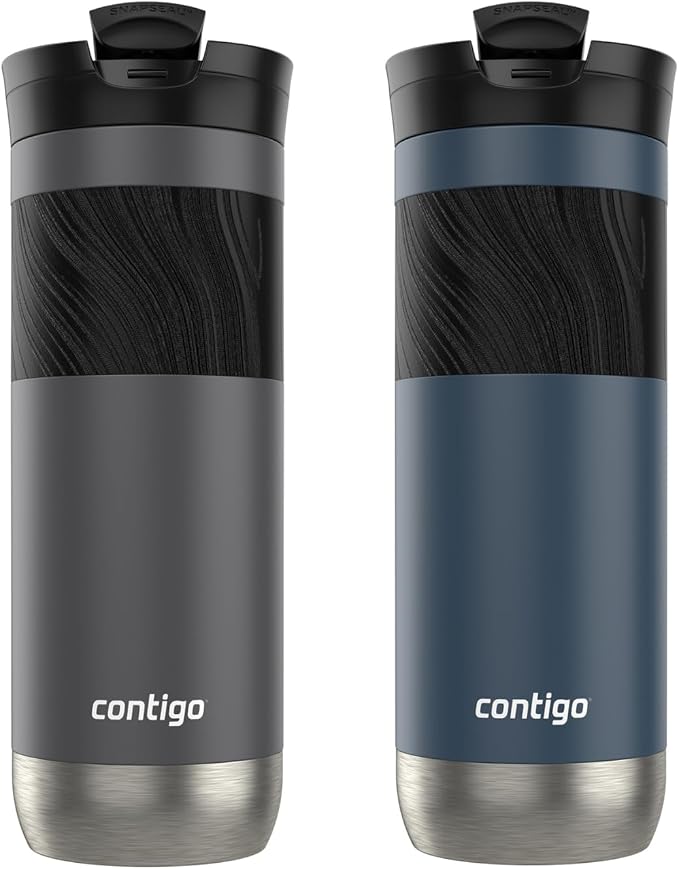 Contigo Byron 2.0 Stainless Steel Travel Mug with SNAPSEAL Lid and Grip, 20 oz, 2-Pack, Sake; Blueberry - Image 3