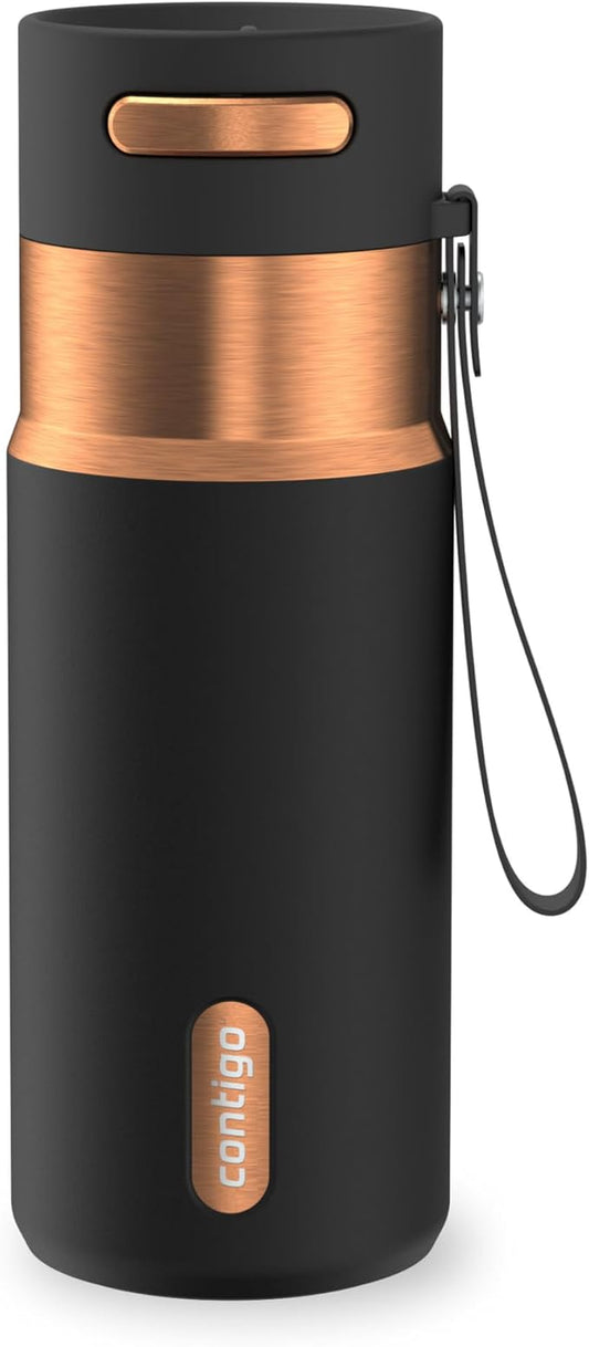 Contigo AutoSeal 16 oz Stainless Steel Vacuum-Insulated Water Bottle with Leakproof Push-Button Spout & Lock, Carry Strap, BPA-Free & Lead-Free, Dishwasher Safe by Unknown