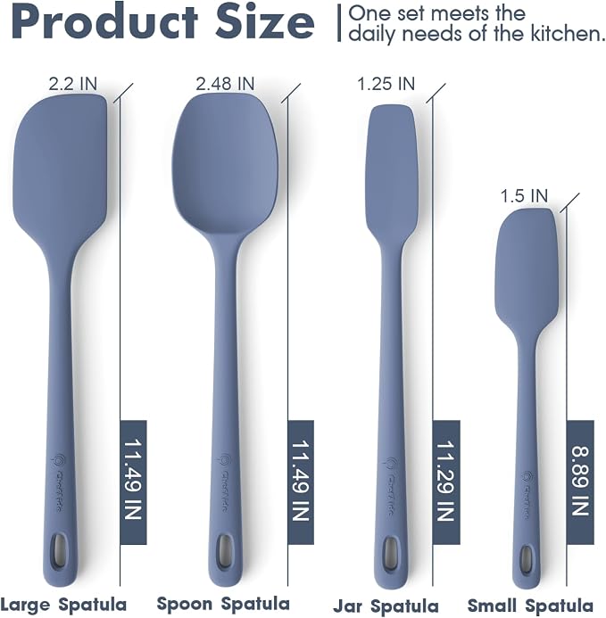 ChefAide 4 Pieces Silicone Spatula Set, Food Grade Rubber Spatula, Upgrade Strong Handle with Ergonomic Grip, Heat Resistant for Nonstick Cookware, Cooking - Image 2
