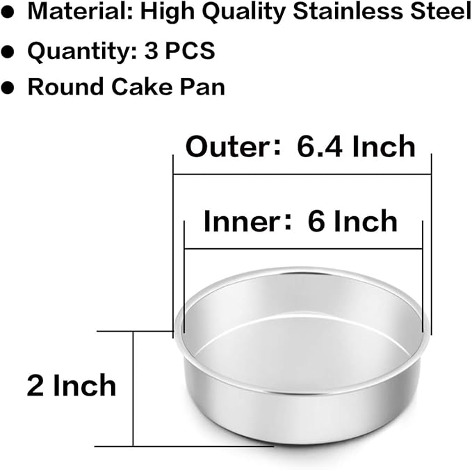 TeamFar 6 Inch Cake Pan, Stainless Steel Round Smash Cake Pan Baking Pans | Set of 3, Tier Cake Baking Pans, Fit in Pot Pressure Cooker Air Fryer, Healthy, Non-Toxic, Mirror Finish, Dishwasher Safe - Image 7