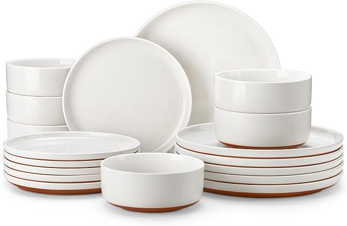 MALACASA Plates and Bowls Sets, 18 Pieces Modern Ceramic Dinnerware Set for 6 Kitchen Dinner Set Stoneware Dishware Dishes Set Microwave and Dishwasher Safe, White, Series TARA by MALACASA