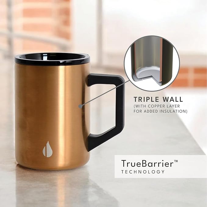 Elemental Insulated Coffee Mug - Triple-Wall Stainless Steel Summit Travel Cup for Hot and Cold Drinks - Thermal Coffee Mug with Lid and Handle for Camping, Office & Travel 16oz - Copper - Image 7