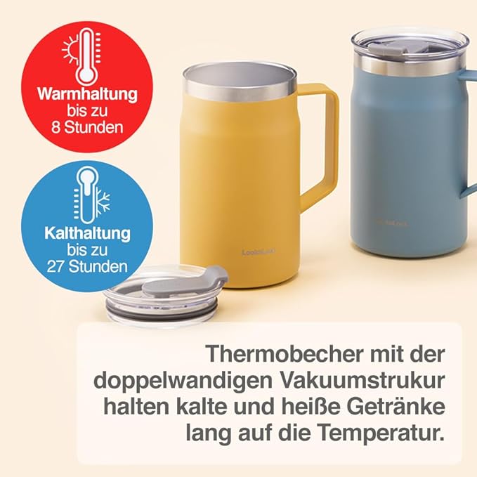 LocknLock Metro Mug Premium 18/8 Stainless Steel Double Wall Insulated with Handle Perfect for table with Lid, Yellow, 20 oz - Image 5