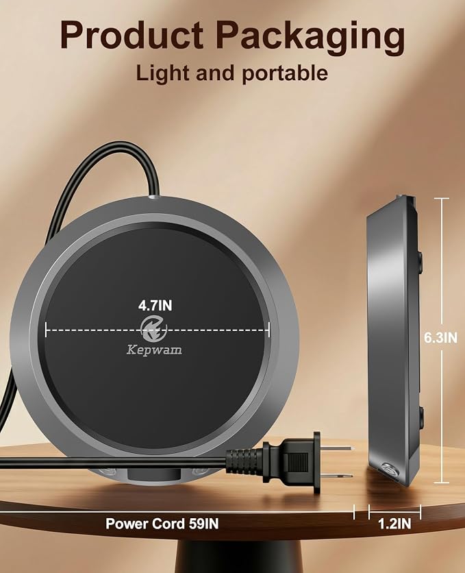Kepwam Coffee Mug Warmer - 50W Electric Coffee Warmer for Desk 3 Temp Settings & 2-9 Timer Smart Cup Warmer for Desk Candle Warmer Plate with LED Lights Beverage Tea Milk Warmer for Home & Office - Image 6