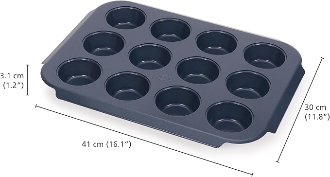 Joseph Joseph Nest™ Bake 12-Cup Non-Stick Muffin Tray, Carbon Steel, Easy-Pull Handles, Stackable, Space-Saving Design, 10-Year Guarantee - Image 4