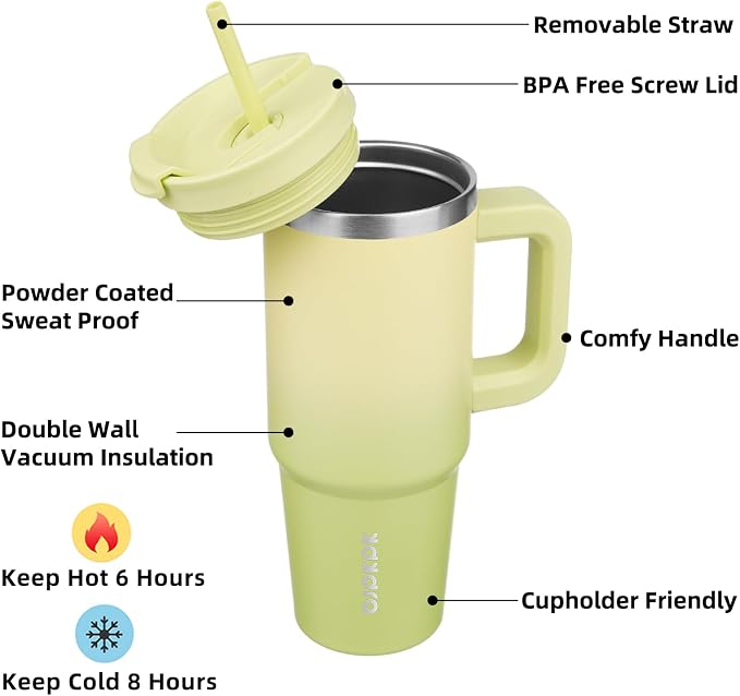 BJPKPK 30 oz Insulated Tumbler with Handle & Straw, Stainless Steel | Double Wall Vacuum Insulation, Leak Proof, BPA Free, Dishwasher Safe, Cupholder Friendly, Travel & Outdoor, Lime - Image 2