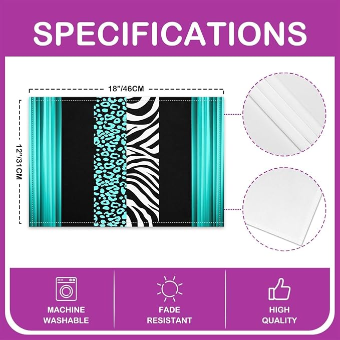 Feelyou Kids Leopard Zebra Placemats Set of 4 18"x12" Ombre Teal Black Table Place Mats, Set for Decor Cheetah Placemat for Kitchen Dining Table Decor Indoor Outdoor Animal Print - Image 4