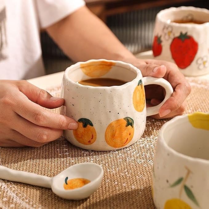 Coffee Mug 12oz Summer Cute Ceramic Cup with Handpainted Fruit Pattern, Lemon Tea Cup Gift for Coffee Lover, Birthday Gift for Latte Milk - Image 3