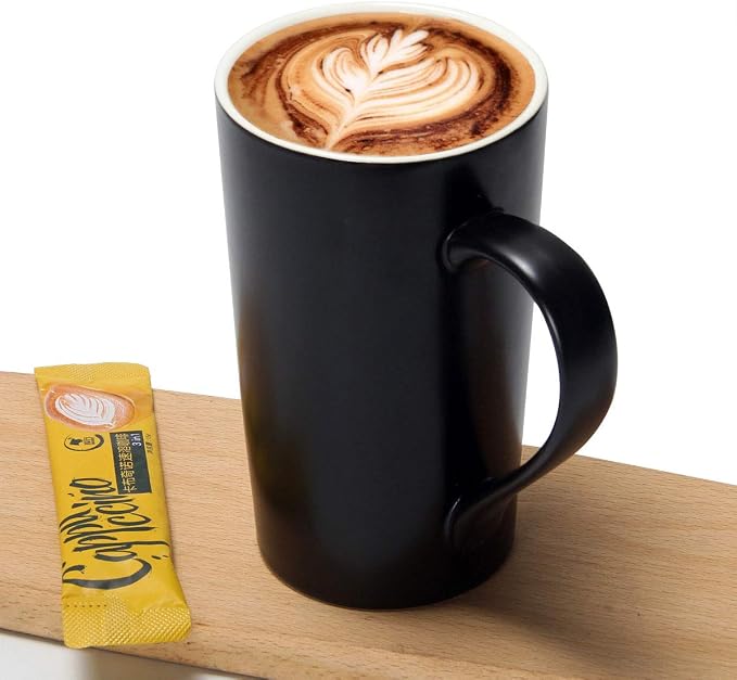 20 oz Large Coffee Mugs, M007 Tall Ceramic Cup with Handle for Dad Men, Set of 2, Black - Image 2