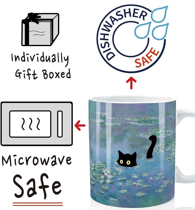 Famous Art Paintings Funny Cat Coffee Mug for Artist Art Lover Teacher Cat Lovers, Famous Picture Classic Vincent Aesthetic Canvas Mug Birthday Gift for Women Man (Water Lilies) - Image 5