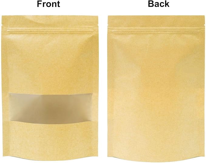 100 Pcs Kraft-Paper-Bags with Window, 5.5 x 7.9 inch Stand Up Zipper Pouches Bags, Zip Lock Food Storage Bag for Packaging Products, Reusable, Sealable - Image 2
