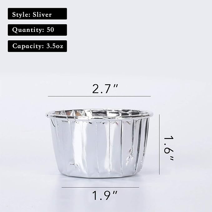 Party Hippo Cupcake Cups, 3.5 Oz 100 pcs Disposable Foil Muffin Liners, Gold Baking Cups, Ramekin Aluminum Cupcake Tip Pan Ramekin Holders, Little Baking Cups (100, Sliver) - Image 3