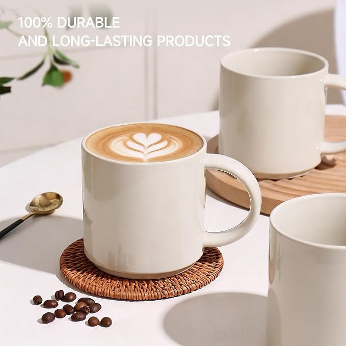 Coffee Mugs Set of 4, Stoneware Coffee Cups with Comfortable Handle, 16oz Ceramic Mugs for Kitchen & Office, Dishwasher & Microwave Safe - Creamy White - Image 7