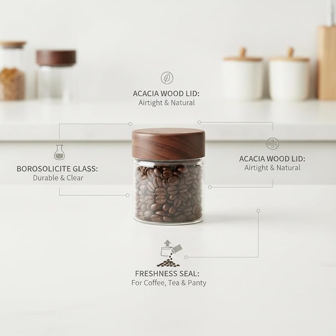 Home Organizers Glass Canister with Acacia Wood Lid, Borosilicate Jar for Coffee Tea Sugar Dry Goods Pantry Storage - Image 4
