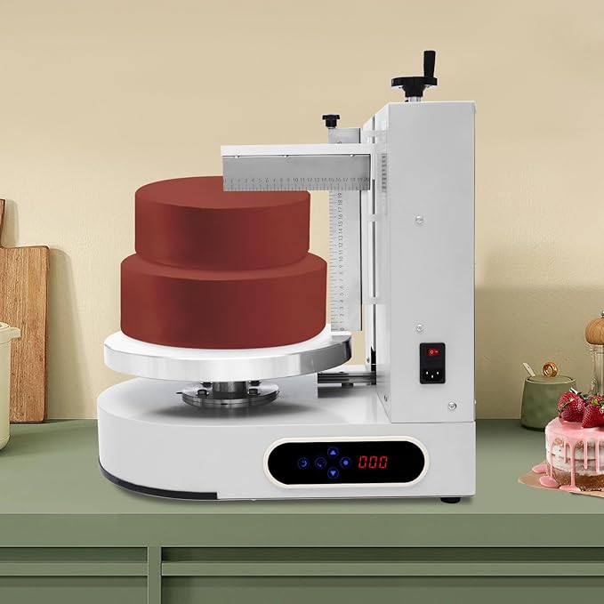 Cake Icing Machine 200W Auto Cream Spreading Machine w/LED Display, Horizontal & Vertical Spatula Adjust, Professional Cake Decorating Machine Frosting Turntable for 4-12 Inch Cakes (White)