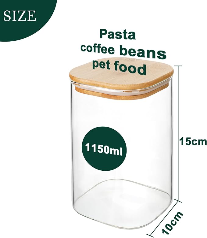 LIBWYS Kitchen Glass Jars Set with Bamboo Lids for Storage (1pcs - 1.22Qt) | Stackable Square Food Jars for Pantry Organization, Coffee, Flour, Snacks, Tea , Sugar | Kitchen Canisters Set - Image 3