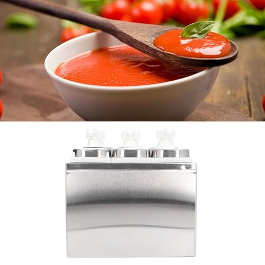 Condiment Pump Dispenser, 1L Single Jars Stainless Steel Sauce Dispenser Pump Ketchup Pump Dispenser Davinci Syrup Sauce Pump Container Salad Pump Container (3 Pumps)