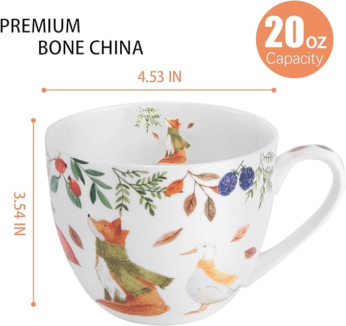 Autumn Forest Animal Mug - 20 oz Bone China Coffee Mug with Fox, Squirrel & Duck, Cozy Fall Gift for Nature Lovers and Friends, Designed in England by Harvest Green Studio - Image 2
