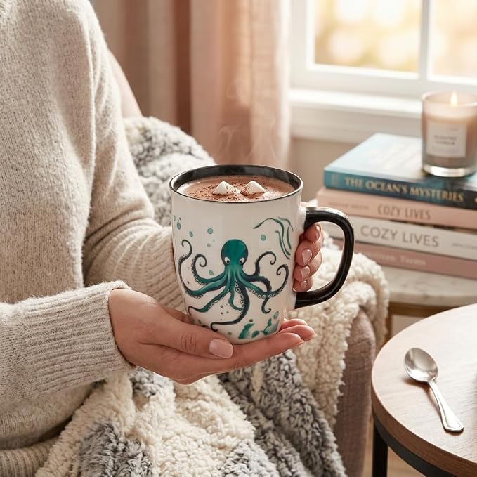 Ceramic Color Changing Cups - Funny Octopus Mug for Men, 15 oz Cool Coffee Mugs, Octopus Gifts for Men Dad Son, Father's Day Birthday Gift Idea - Image 6