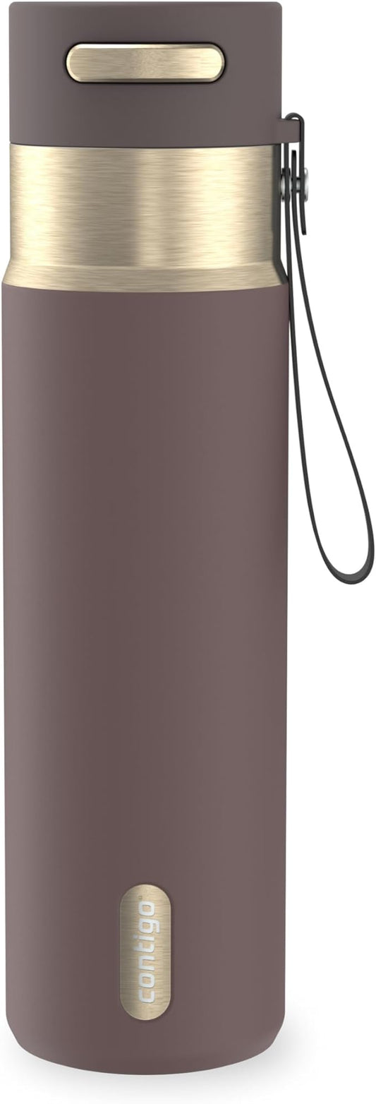 Contigo AutoSeal 24 oz Stainless Steel Vacuum-Insulated Water Bottle with Leakproof Push-Button Spout & Lock, Carry Strap, BPA-Free & Lead-Free, Dishwasher Safe by Unknown