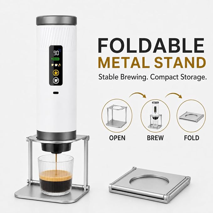 Portable Espresso Machine, 3-in-1 Self-Heating Coffee Maker, 290 PSI, USB-C | Self-heating 3-in-1 portable espresso maker for capsules & ground coffee, 290 PSI hot/cold brew, USB-C charging, Pure White - Image 7